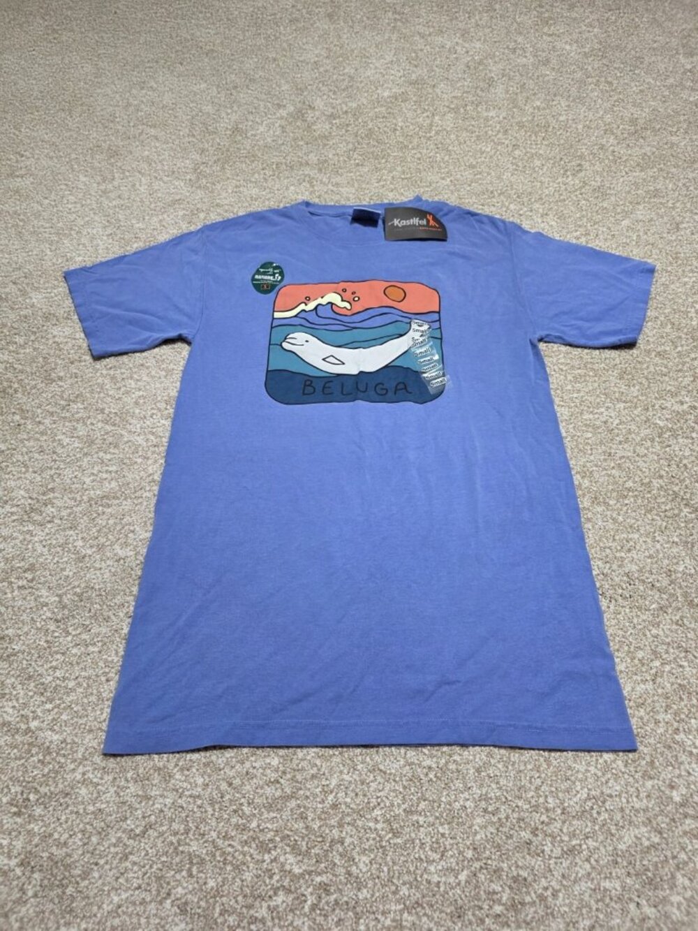 Kastlfel Comfort Wash Beluga Whale Blue Travel Adult T Shirt Size Small